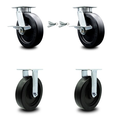 Service Caster 8 Inch Kingpinless Polyolefin Wheel Caster Swivel Locks 2 Rigid SCC, 2PK SCC-KP30S820-POR-BSL-2-R-2